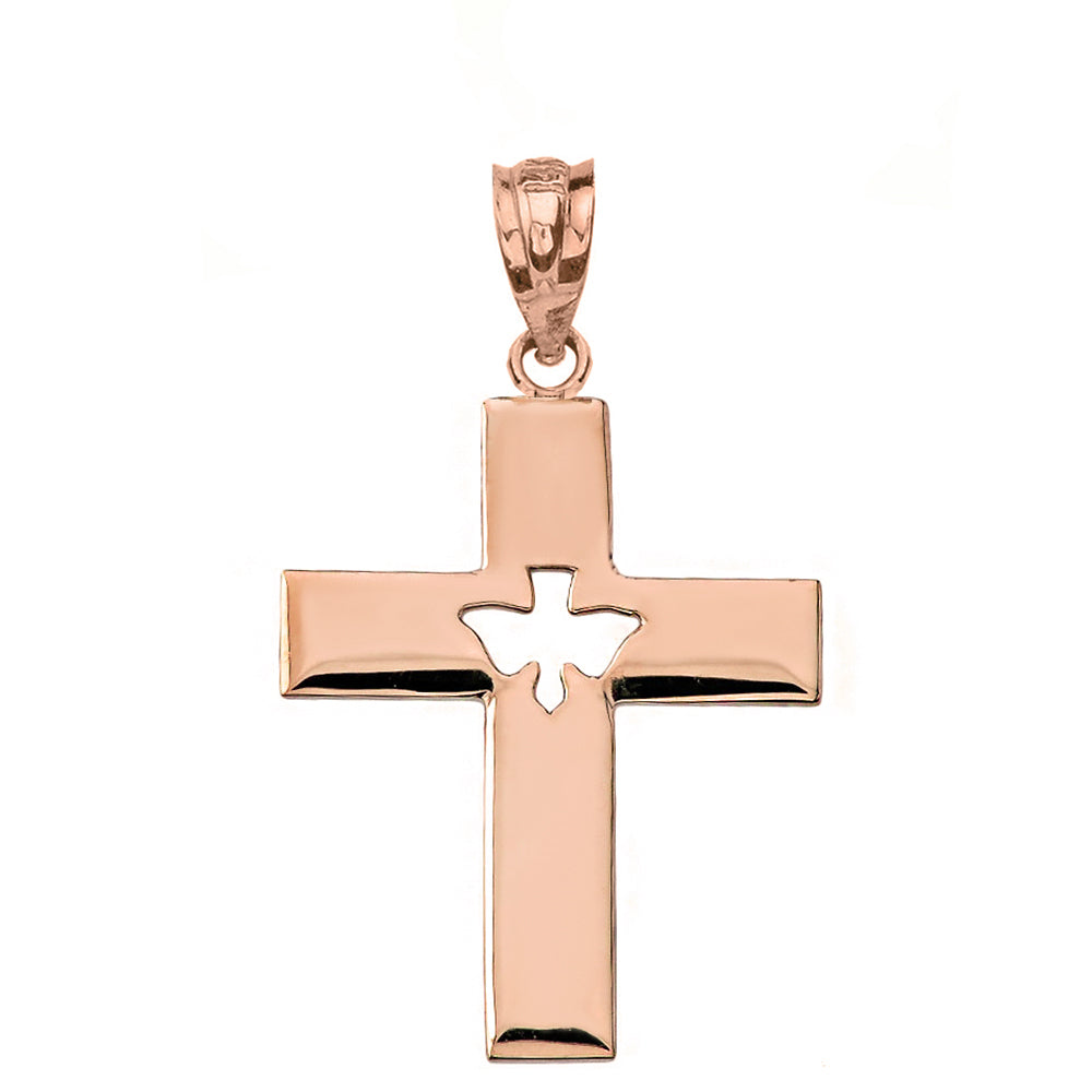Solid Gold Cross with Dove Holy Spirit Cut Out Pendant Necklace, view 5