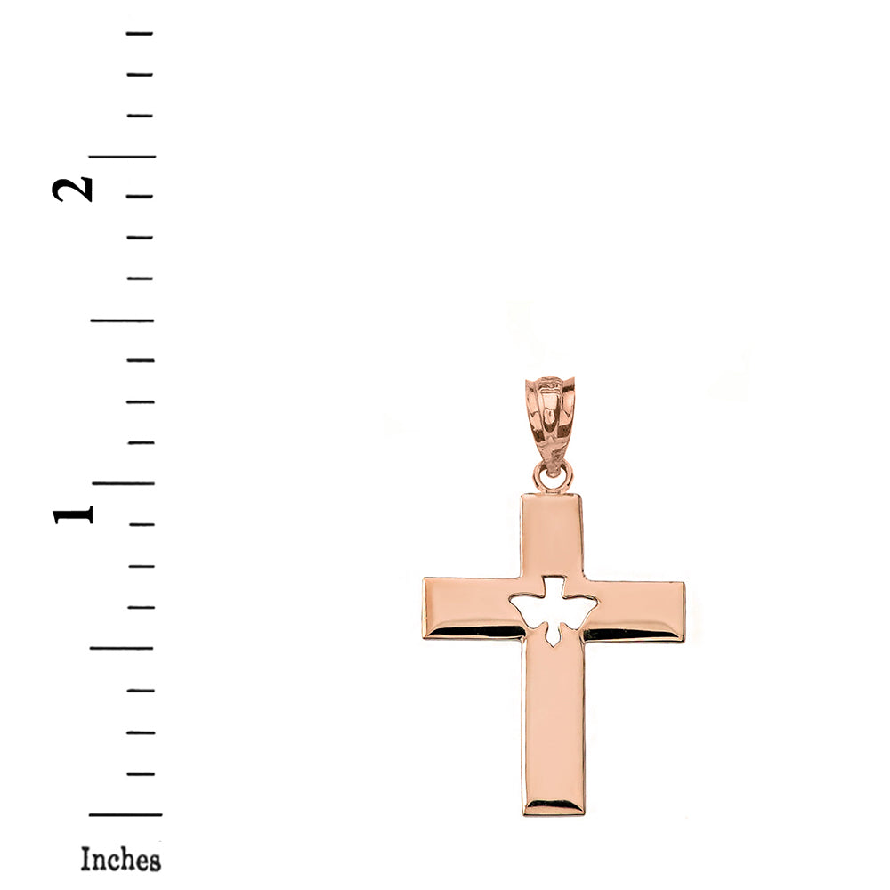 Solid Gold Cross with Dove Holy Spirit Cut Out Pendant Necklace, view 6