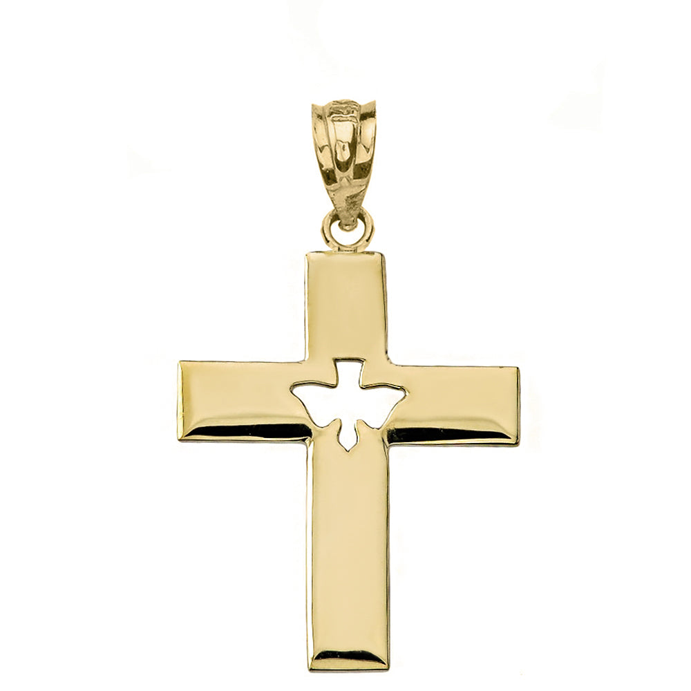 Solid Gold Cross with Dove Holy Spirit Cut Out Pendant Necklace, view 9