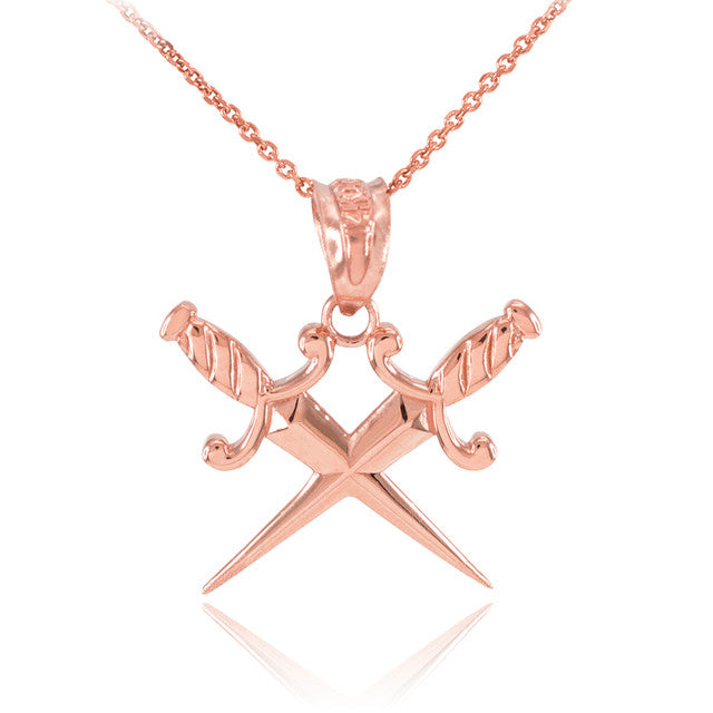 Solid Gold Crossed Daggers Pendant Necklace, view 2