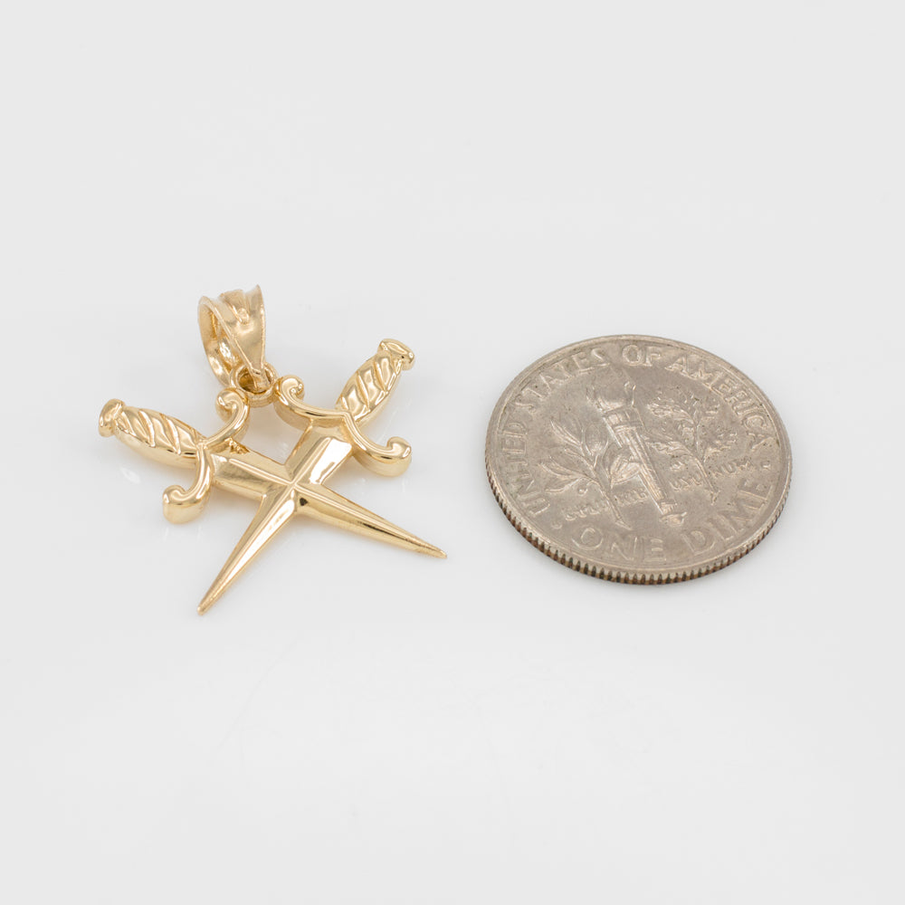 Solid Gold Crossed Daggers Pendant Necklace, view 4