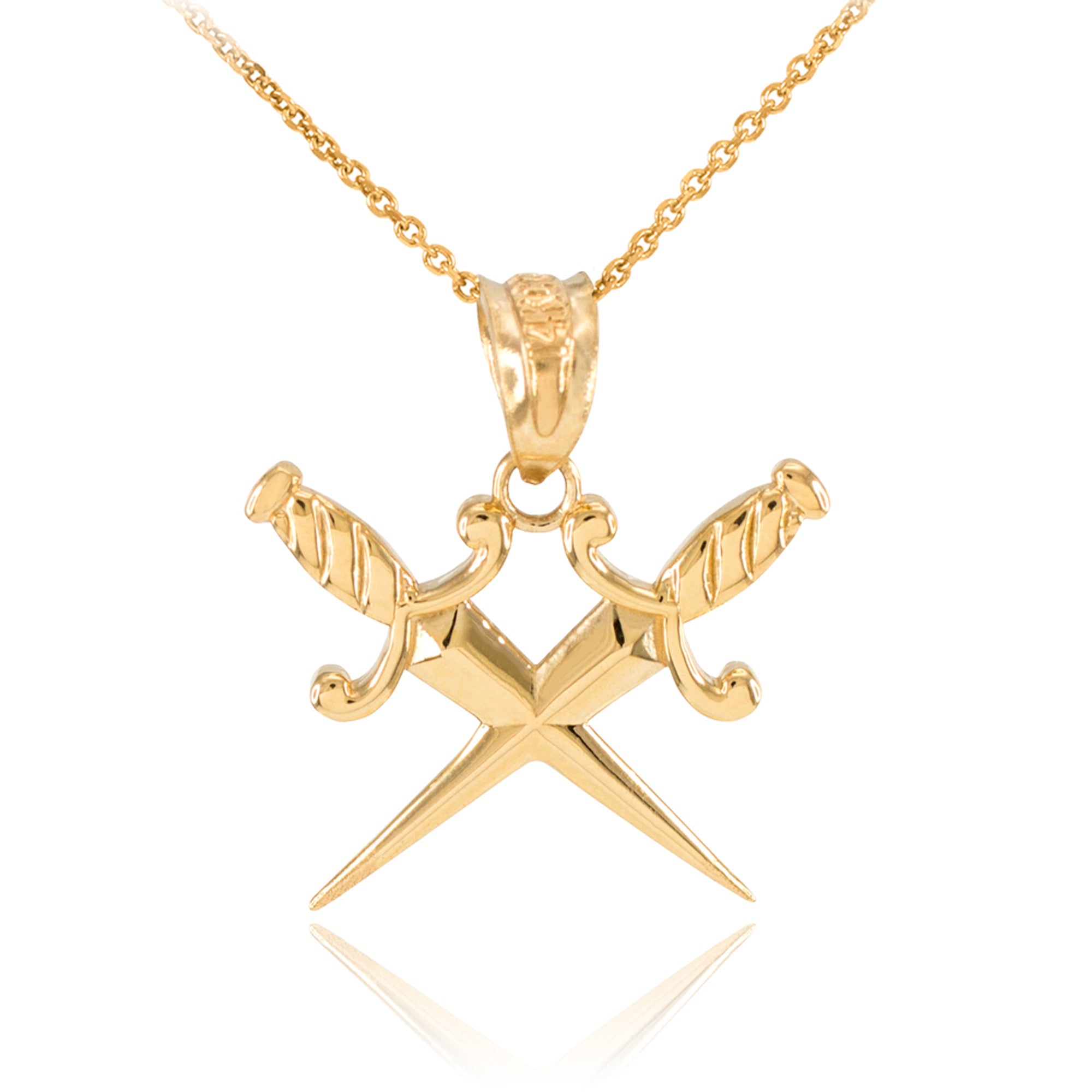Solid Gold Crossed Daggers Pendant Necklace, view 5