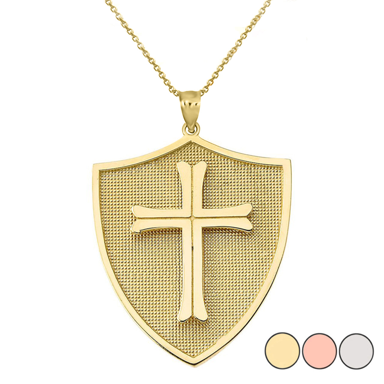Solid Gold Crusader Shield Pendant
