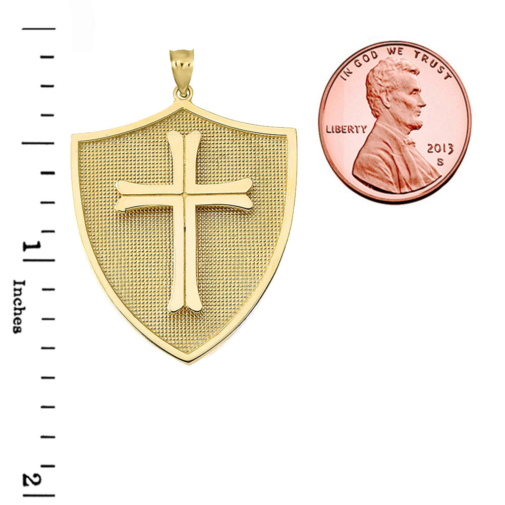 Solid Gold Crusader Shield Pendant, view 3
