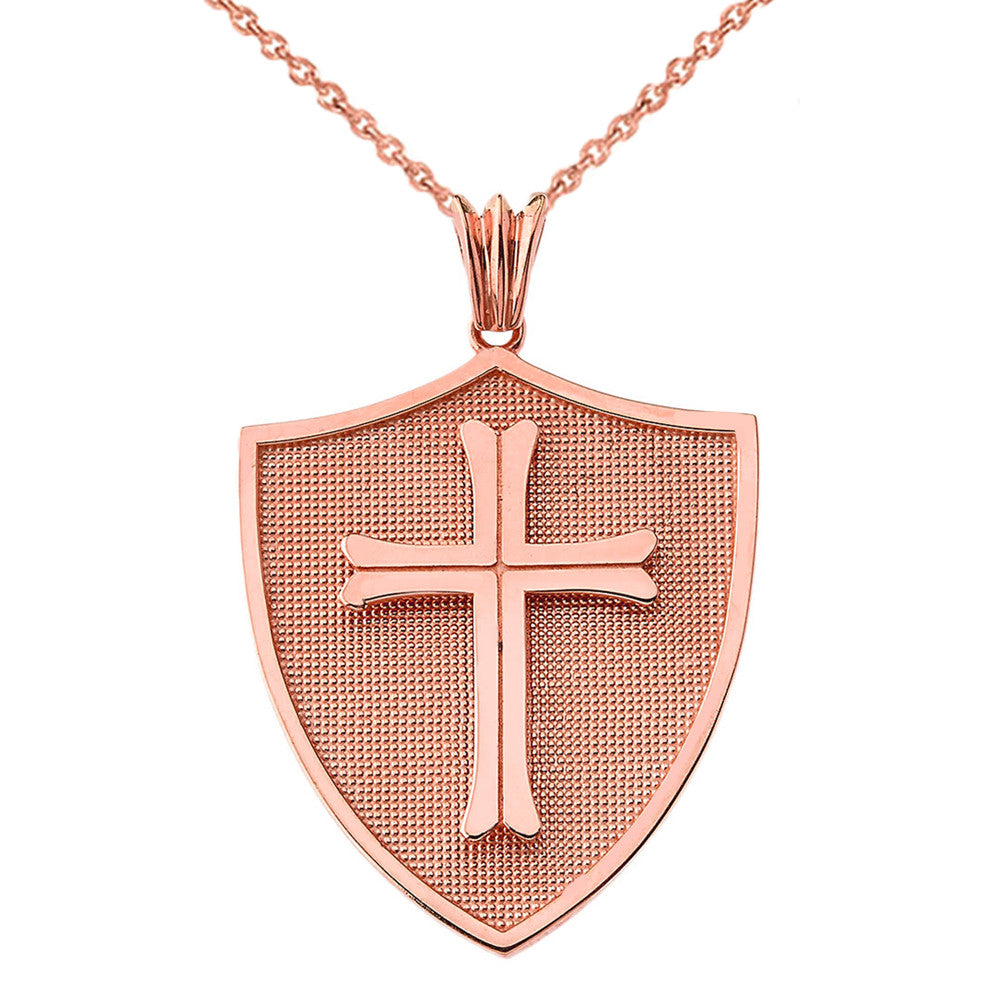 Solid Gold Crusader Shield Pendant, view 4