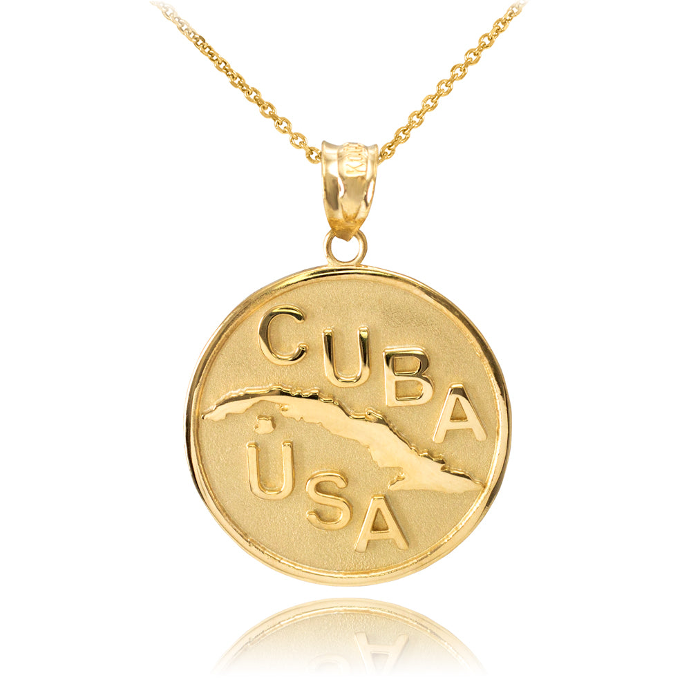Solid Gold CUBA-USA Medallion Pendant Necklace