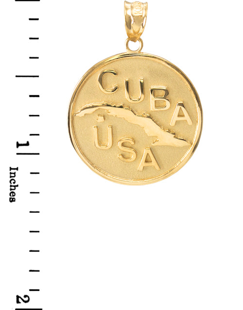 Solid Gold CUBA-USA Medallion Pendant Necklace, view 2