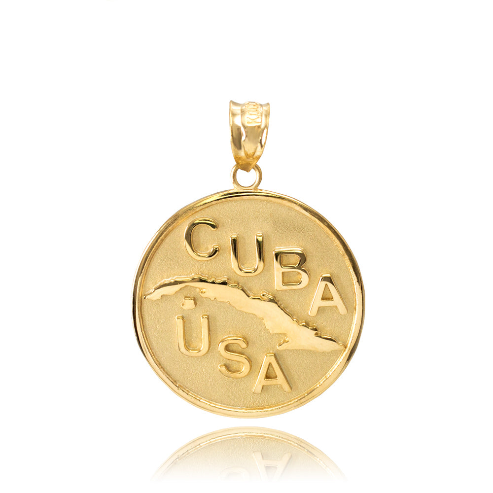 Solid Gold CUBA-USA Medallion Pendant Necklace, view 3