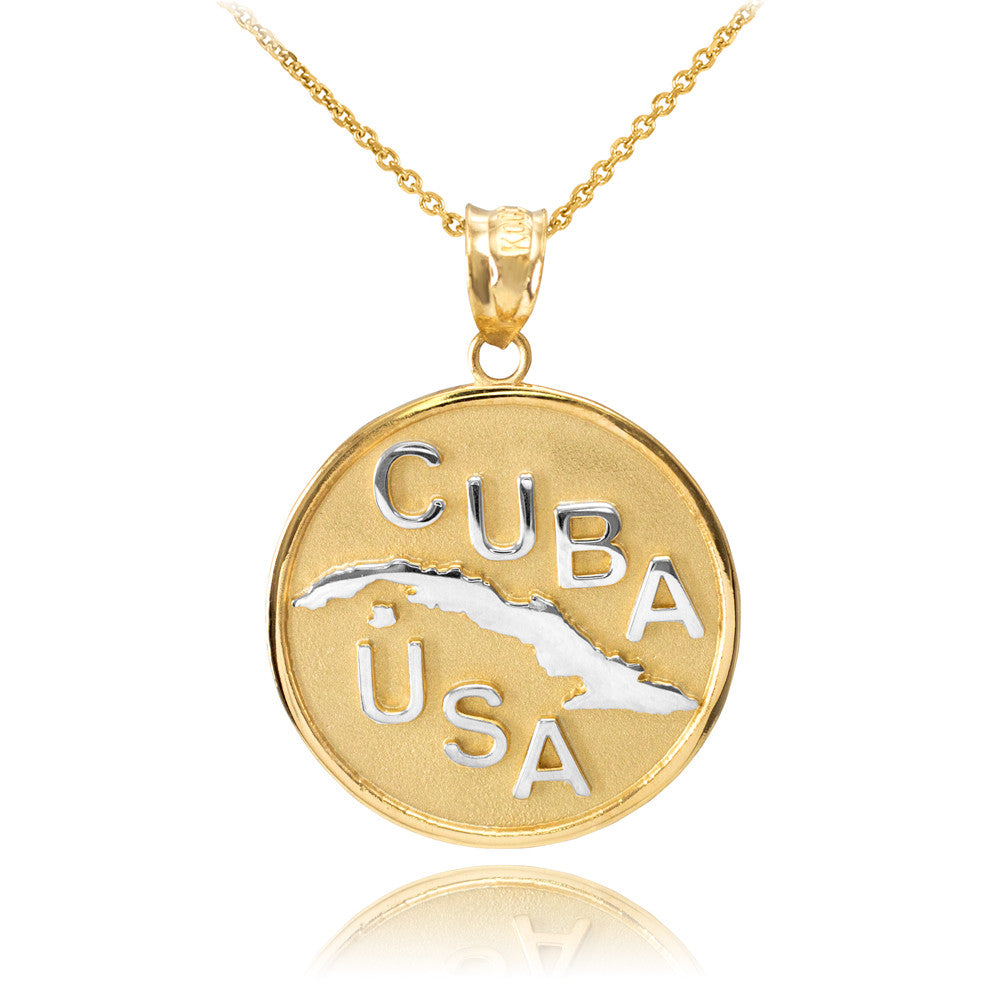 Solid Gold CUBA-USA Medallion Pendant Necklace, view 4