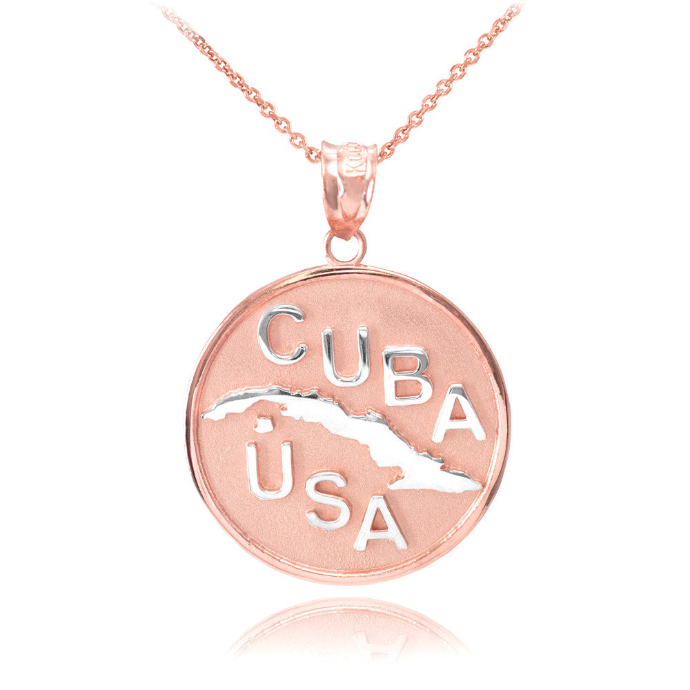 Solid Gold CUBA-USA Medallion Pendant Necklace, view 5
