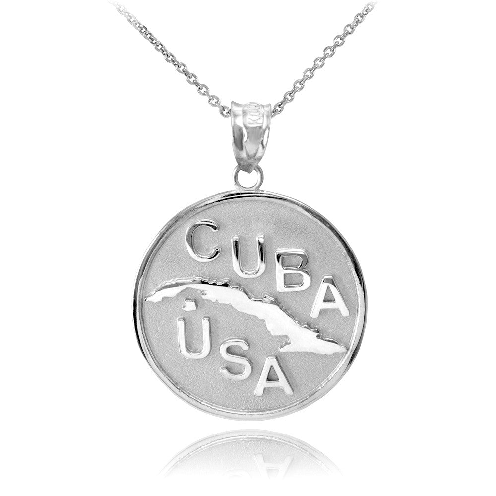 Solid Gold CUBA-USA Medallion Pendant Necklace, view 6