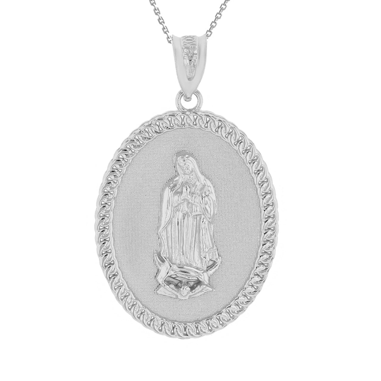 Solid Gold Cuban Link Framed Virgen de Guadalupe Oval Medallion Pendant Necklace (1.29"), view 6