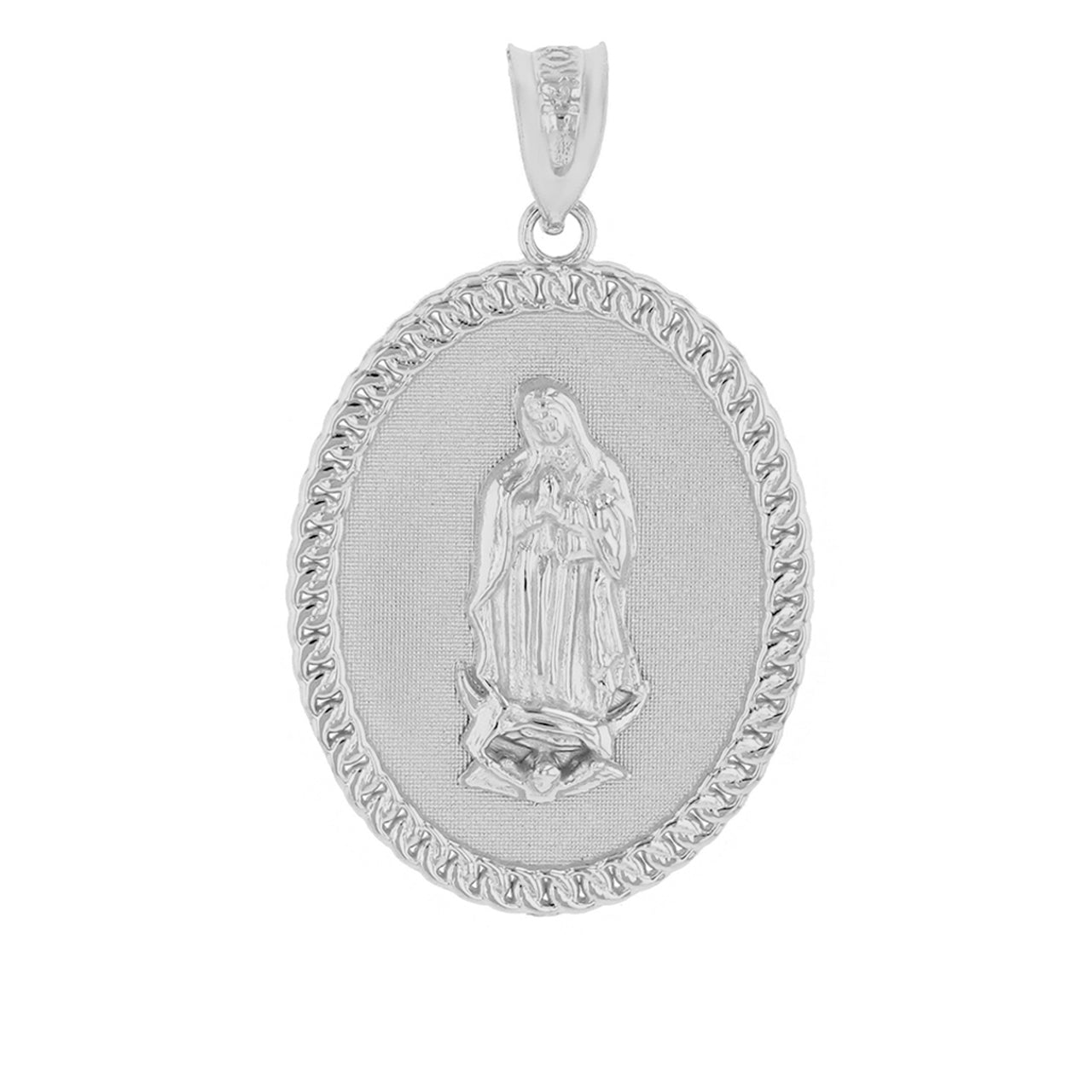 Solid Gold Cuban Link Framed Virgen de Guadalupe Oval Medallion Pendant Necklace (1.29"), view 7