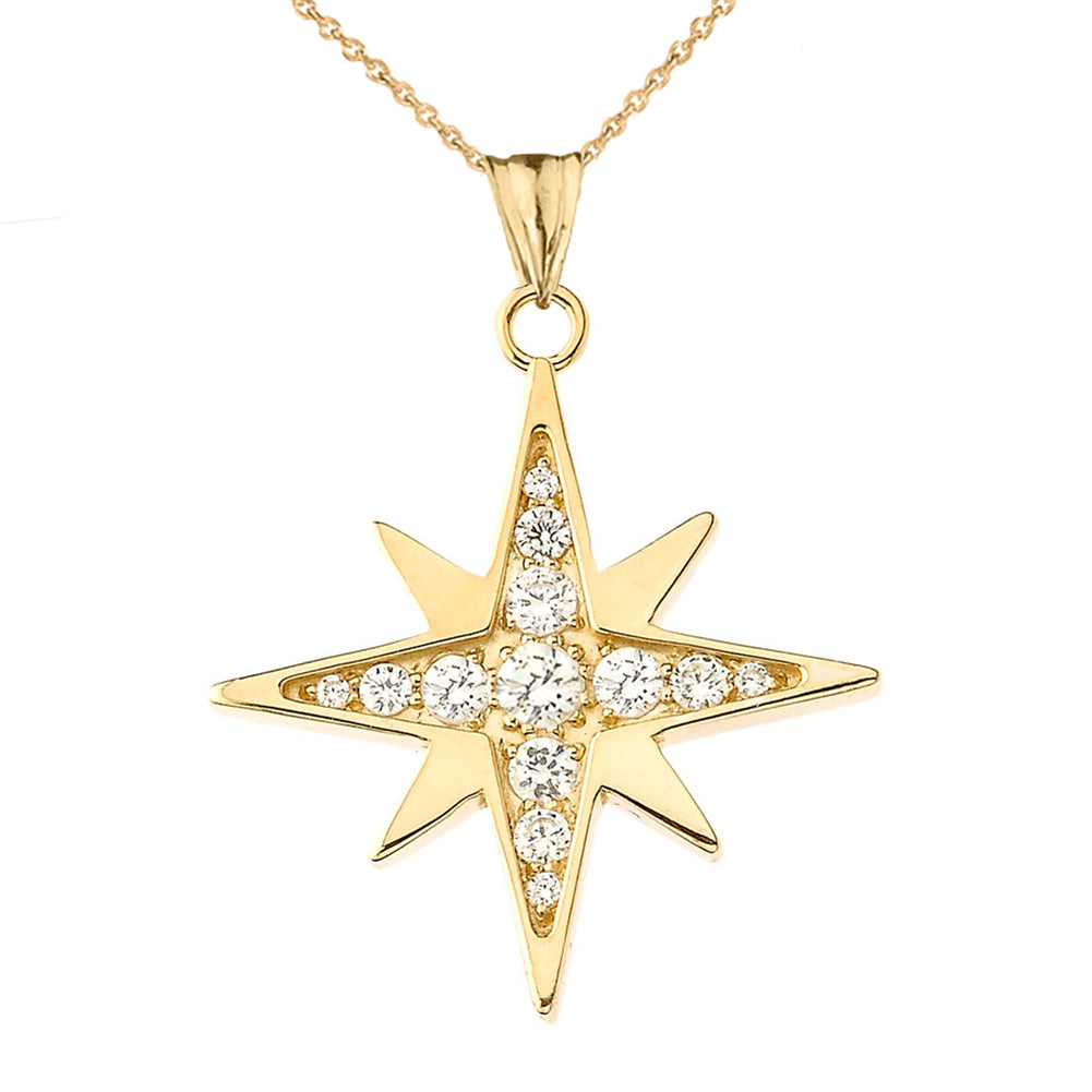 Solid Gold Cubic Zirconia North Star Pendant Necklace