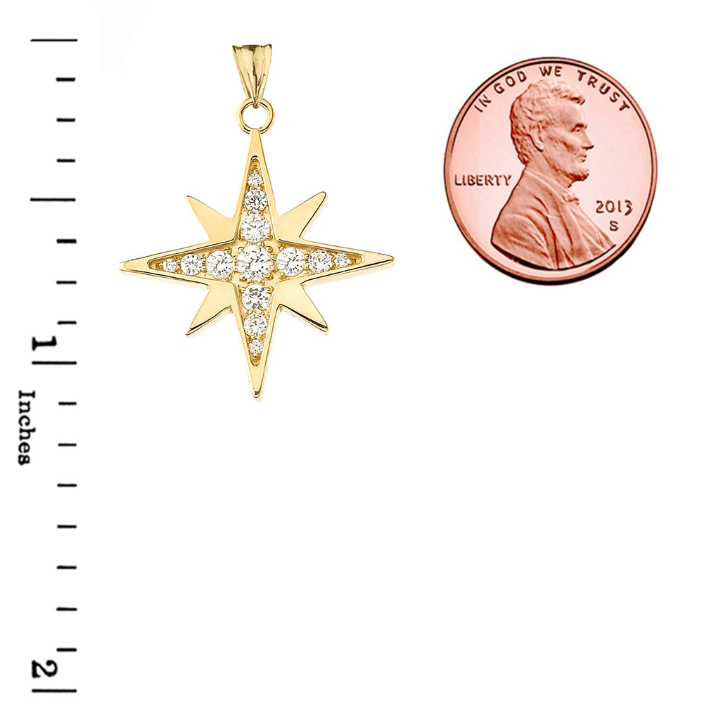 Solid Gold Cubic Zirconia North Star Pendant Necklace, view 2