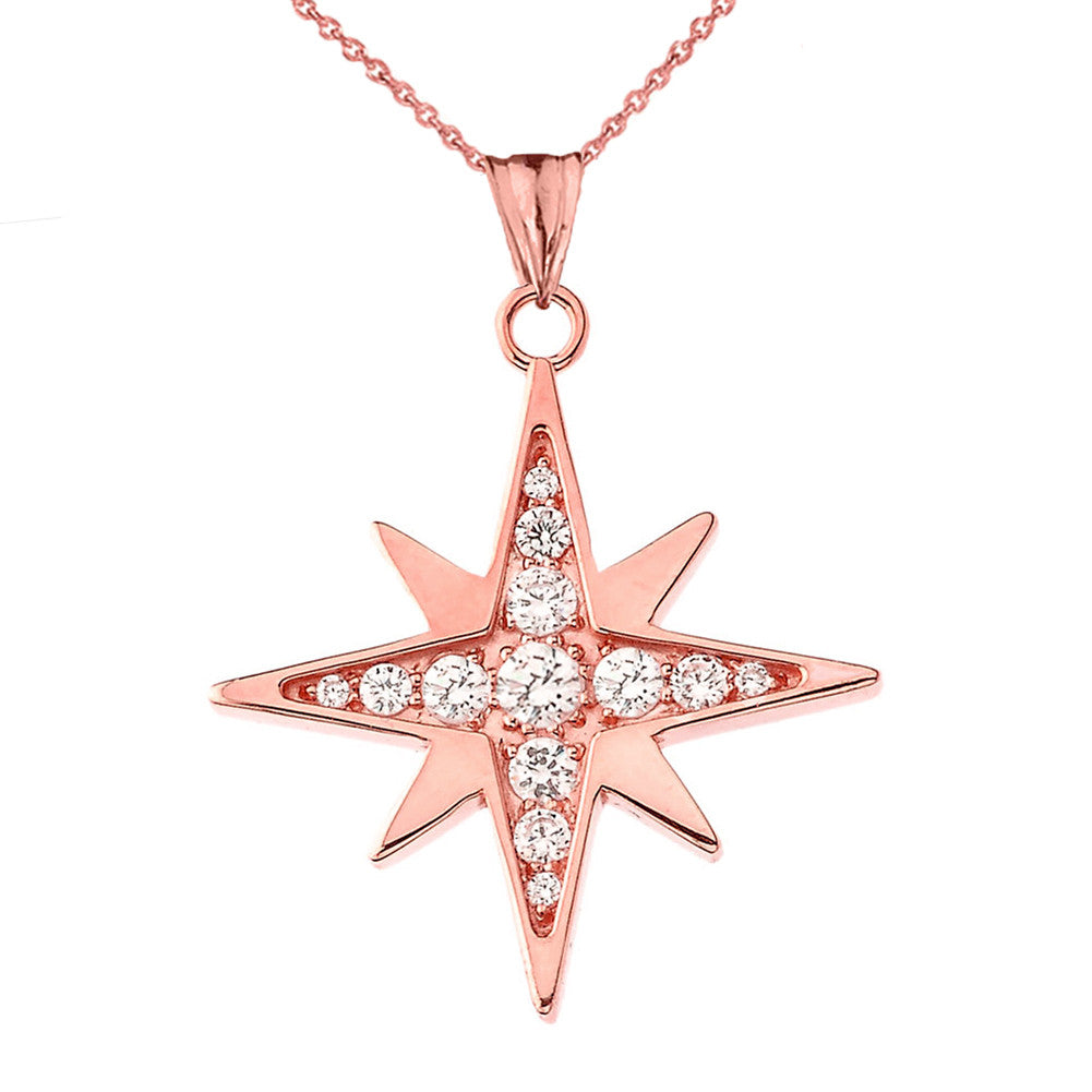 Solid Gold Cubic Zirconia North Star Pendant Necklace, view 3