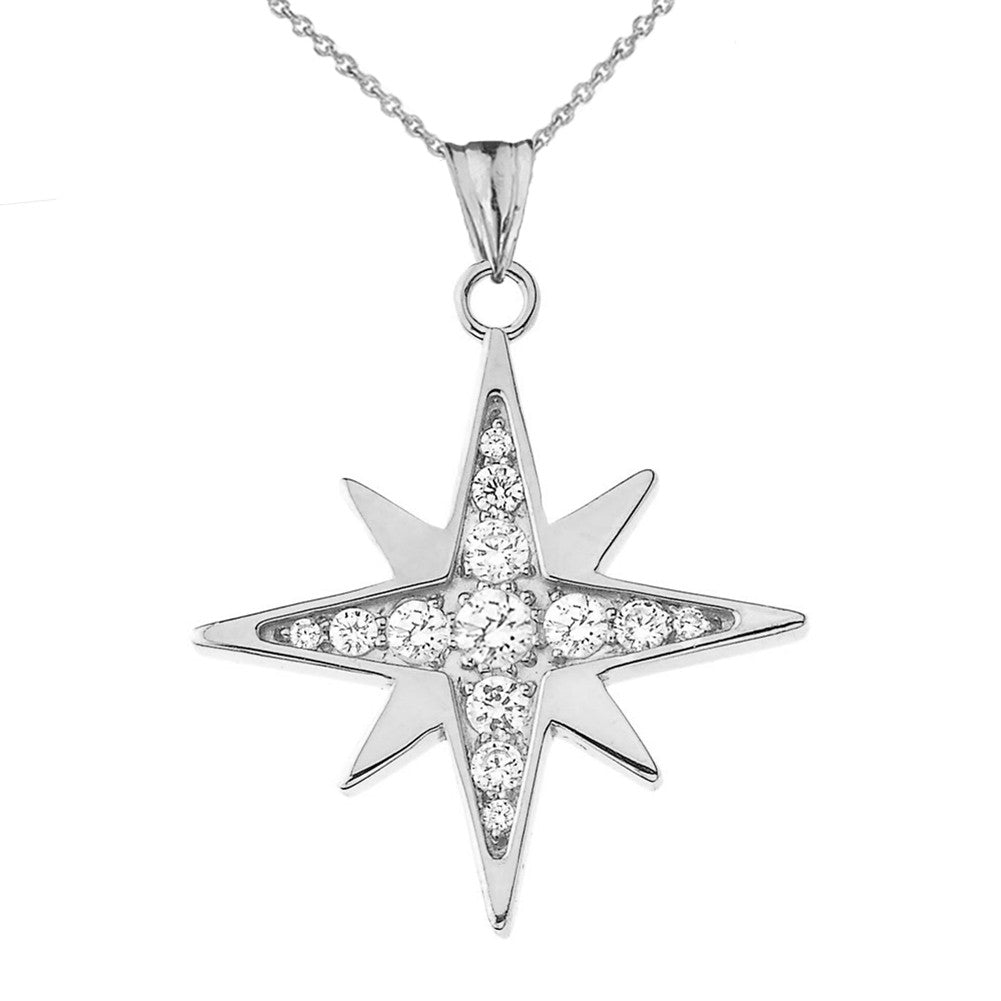 Solid Gold Cubic Zirconia North Star Pendant Necklace, view 4