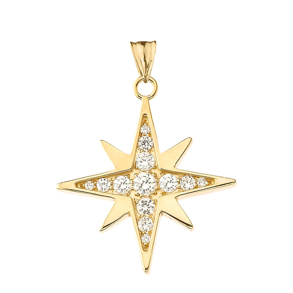 Solid Gold Cubic Zirconia North Star Pendant Necklace, view 5