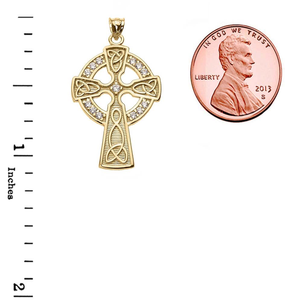 Solid Gold Cubic Zirconia Trinity Knot Celtic Cross Pendant Necklace, view 7