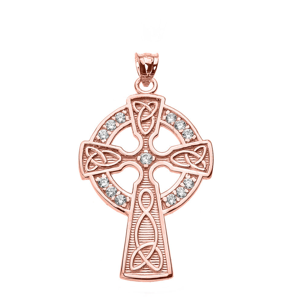 Solid Gold Cubic Zirconia Trinity Knot Celtic Cross Pendant Necklace, view 8