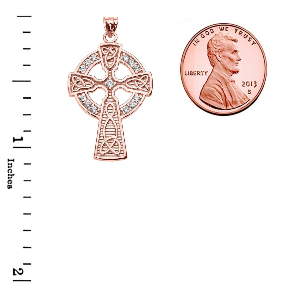 Solid Gold Cubic Zirconia Trinity Knot Celtic Cross Pendant Necklace, view 10