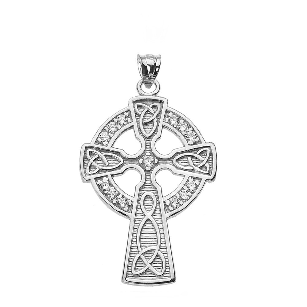 Solid Gold Cubic Zirconia Trinity Knot Celtic Cross Pendant Necklace, view 11