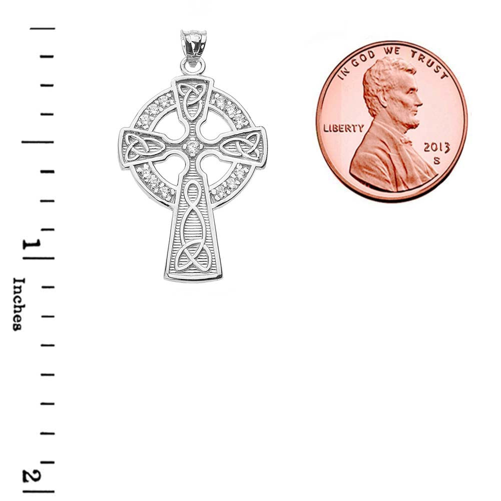Solid Gold Cubic Zirconia Trinity Knot Celtic Cross Pendant Necklace, view 13