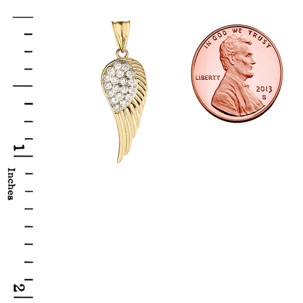 Solid Gold CZ Angel Wing Pendant Necklace, view 5