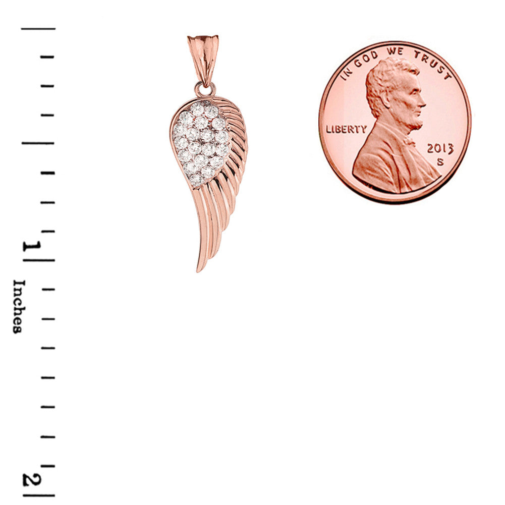 Solid Gold CZ Angel Wing Pendant Necklace, view 7