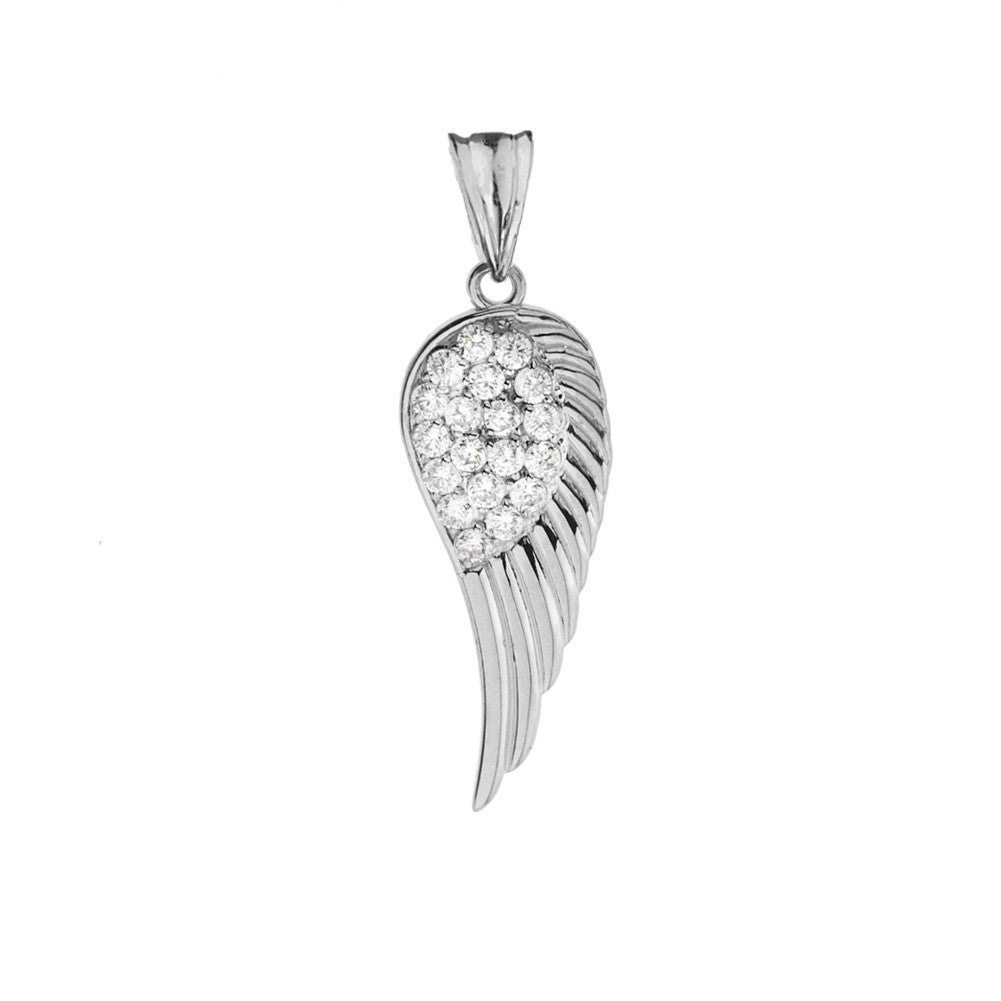 Solid Gold CZ Angel Wing Pendant Necklace, view 8