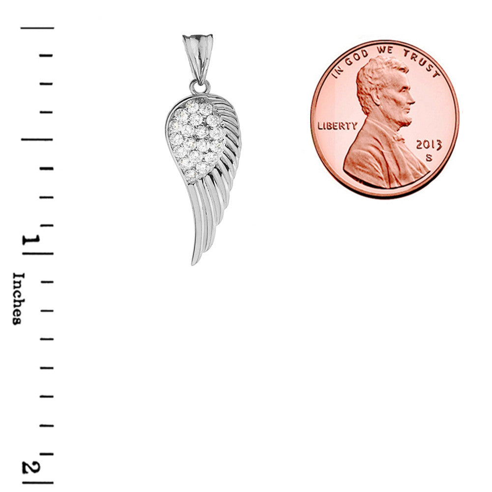 Solid Gold CZ Angel Wing Pendant Necklace, view 9