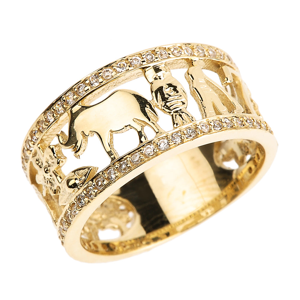 Solid Gold CZ Studded Unisex Lucky Ring