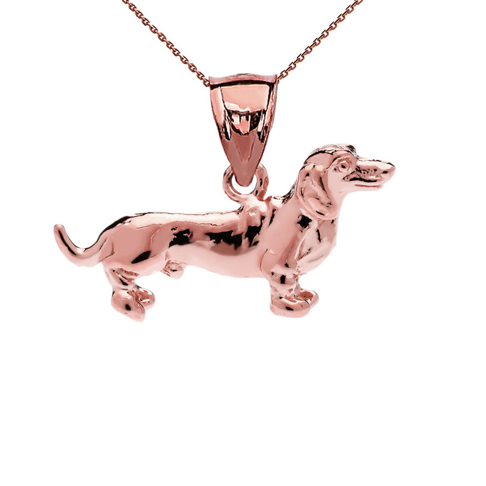 Solid Gold Dachshund Pendant Necklace, view 3