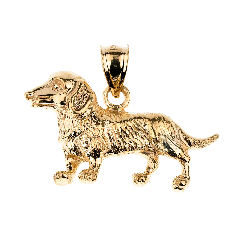 Solid Gold Dachshund Pet Dog Pendant Necklace