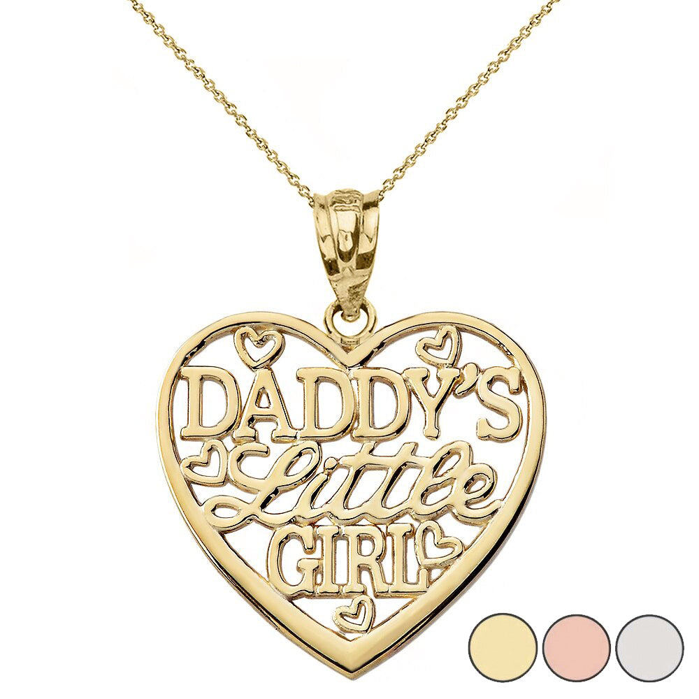 Solid Gold Daddy's Little Girl Heart Pendant Necklace