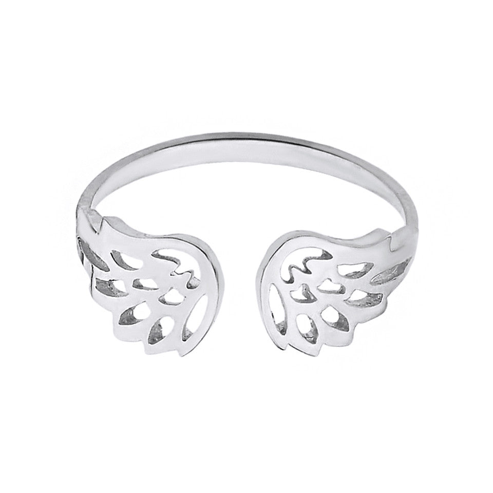 Solid Gold Dainty Filigree Angel Wings Adjustable Ring, view 2