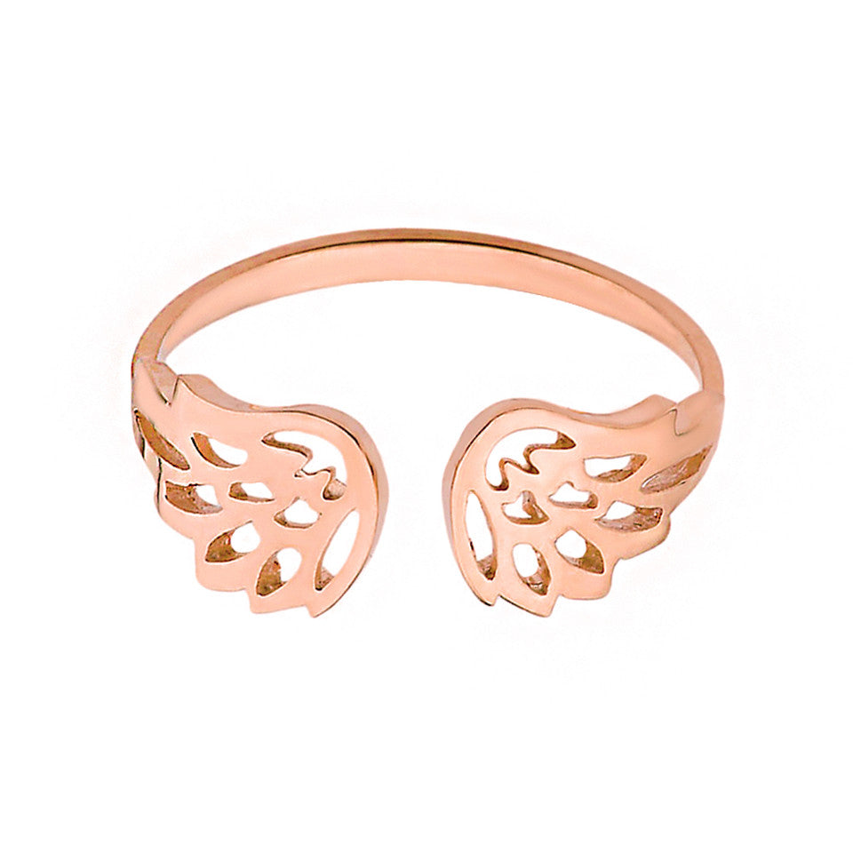 Solid Gold Dainty Filigree Angel Wings Adjustable Ring, view 3