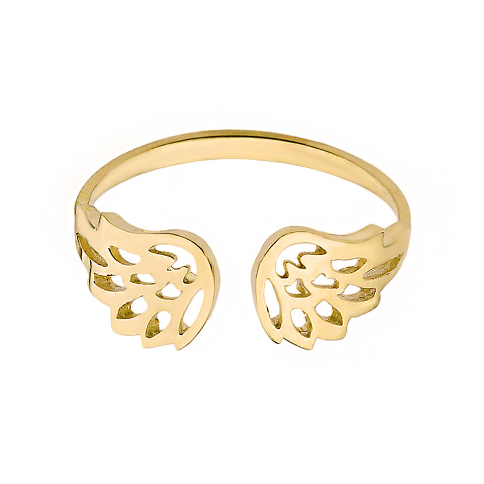 Solid Gold Dainty Filigree Angel Wings Adjustable Ring, view 4