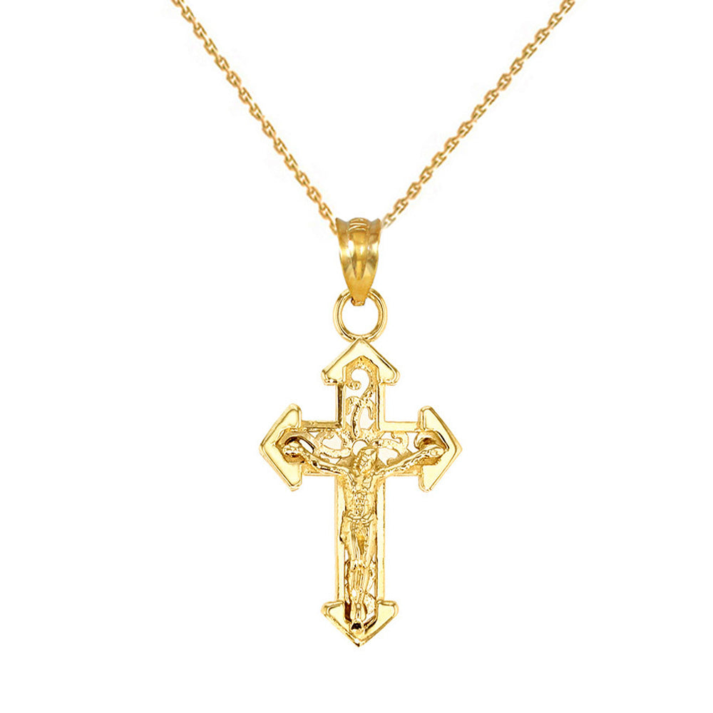 Solid Gold Dainty Fitchee Cross Pendant Necklace