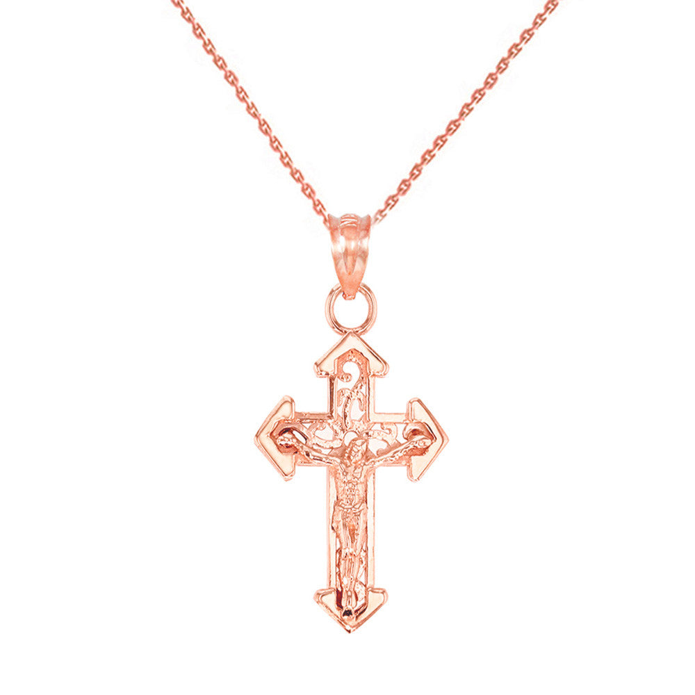 Solid Gold Dainty Fitchee Cross Pendant Necklace, view 3
