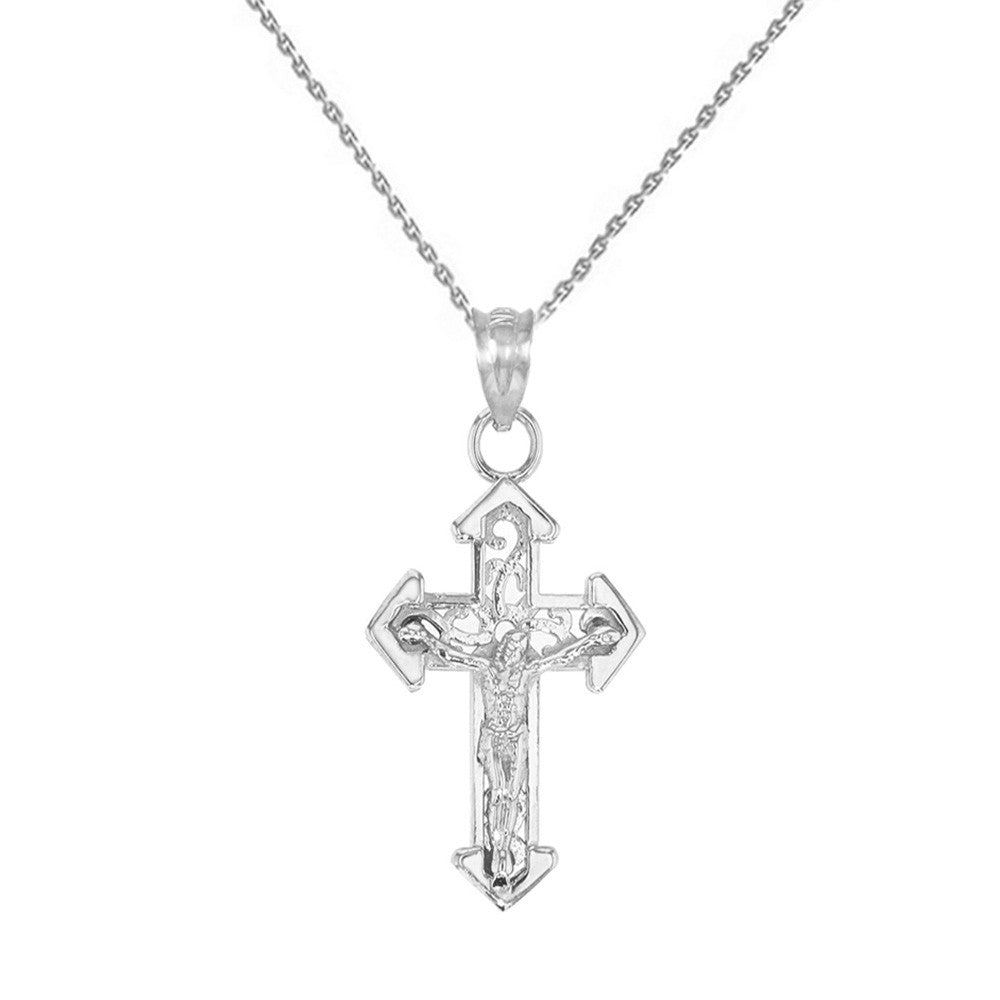 Solid Gold Dainty Fitchee Cross Pendant Necklace, view 4