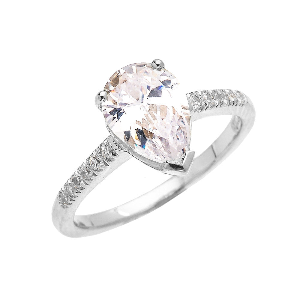 Solid Gold Dainty Pear Shape Cubic Zirconia Solitaire Proposal Ring, view 3