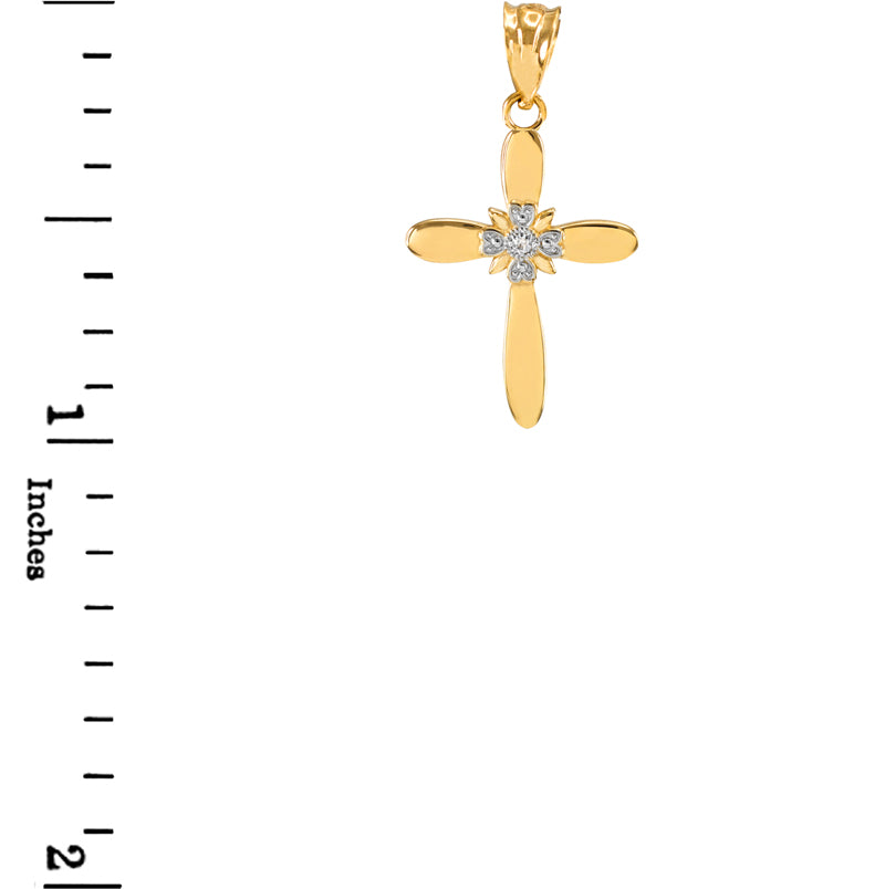 Solid Gold Dainty Solitaire Diamond Cross Charm Pendant Necklace, view 2