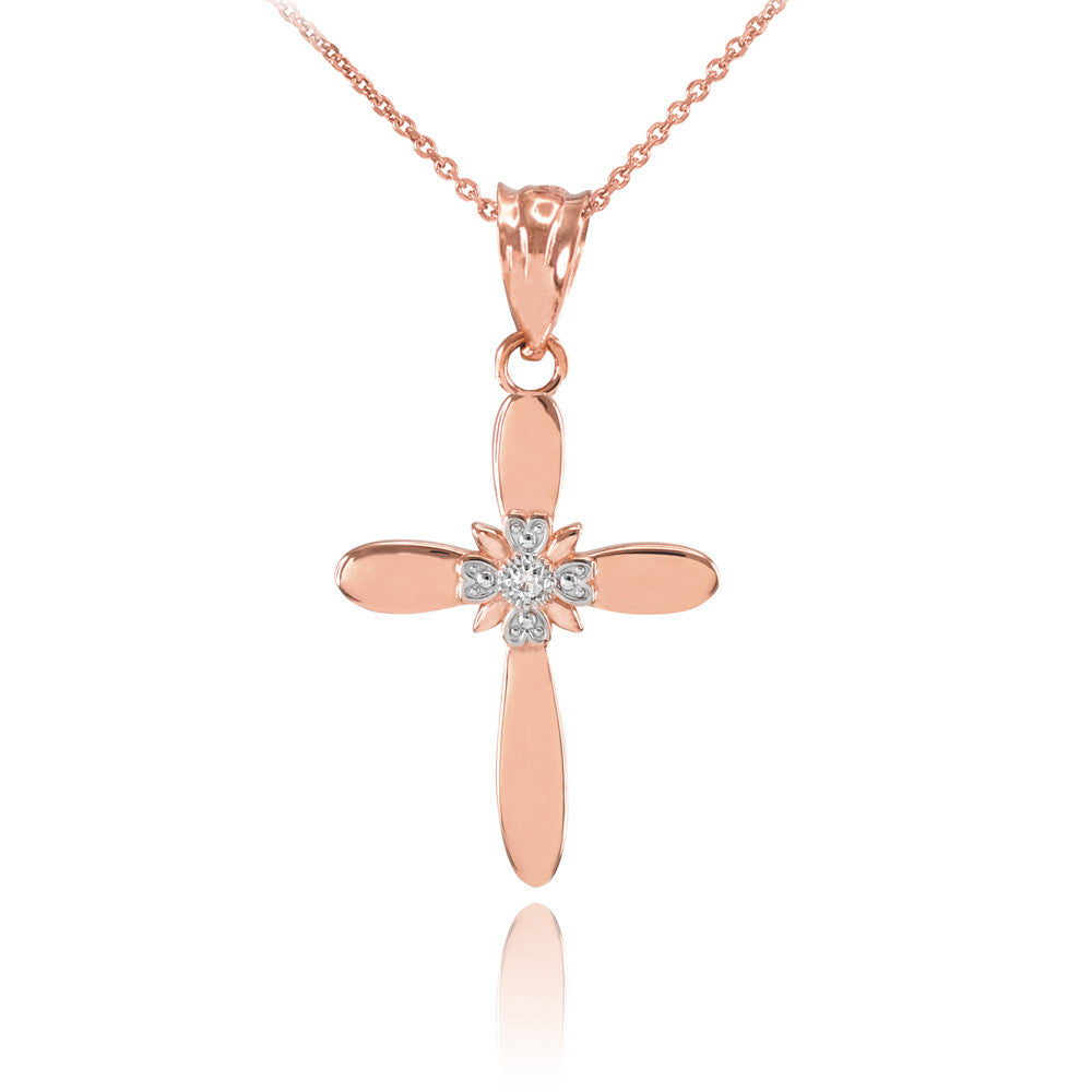 Solid Gold Dainty Solitaire Diamond Cross Charm Pendant Necklace, view 3