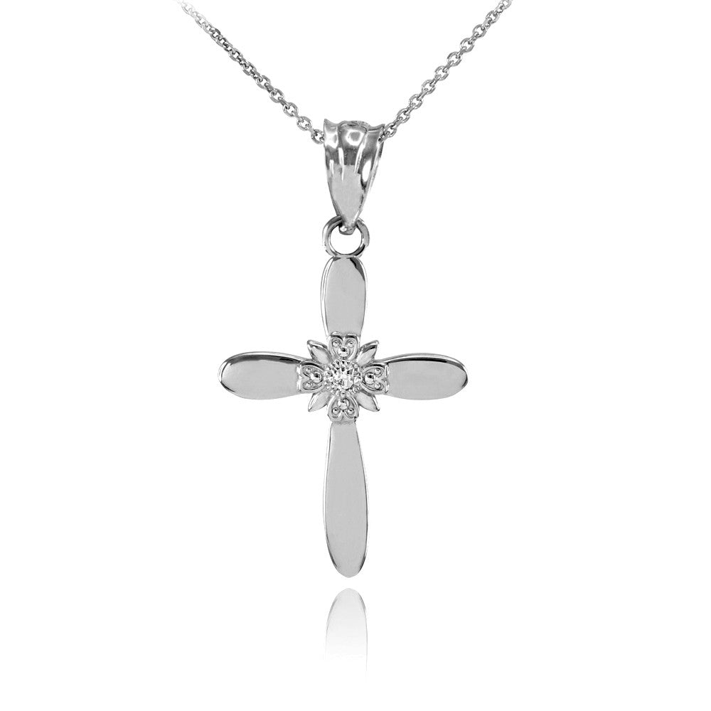 Solid Gold Dainty Solitaire Diamond Cross Charm Pendant Necklace, view 4