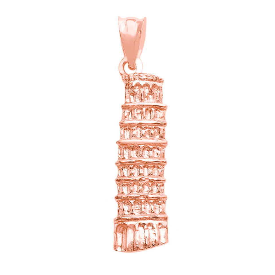 Solid Gold Detailed Leaning Tower Of Pisa Pendant Necklace, view 4