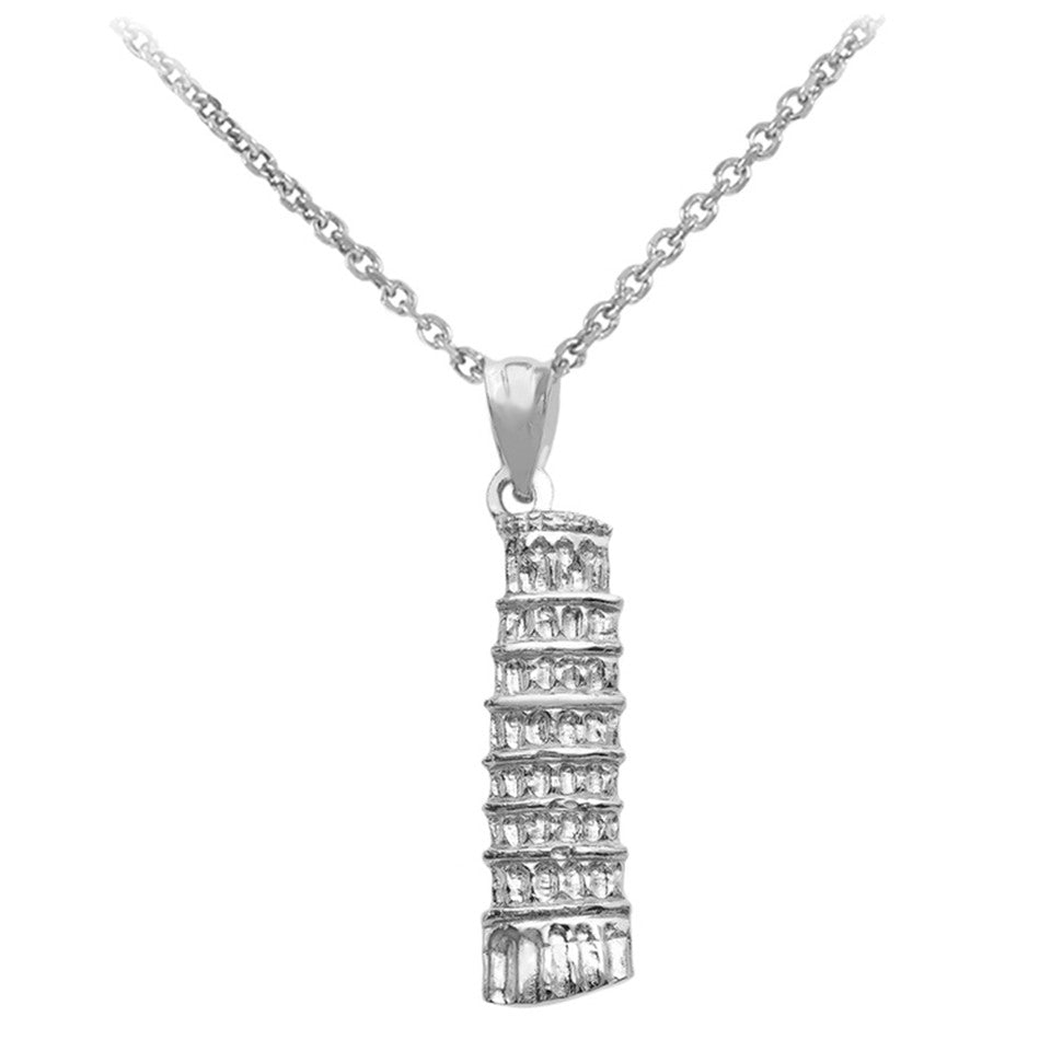 Solid Gold Detailed Leaning Tower Of Pisa Pendant Necklace, view 5