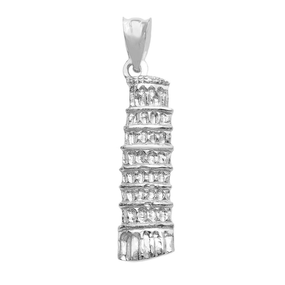 Solid Gold Detailed Leaning Tower Of Pisa Pendant Necklace, view 6