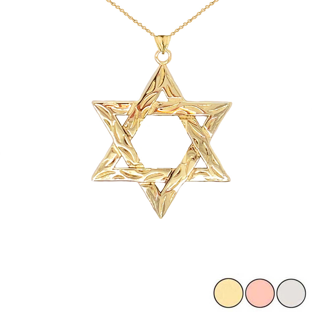 Solid Gold Detailed Star of David Pendant Necklace