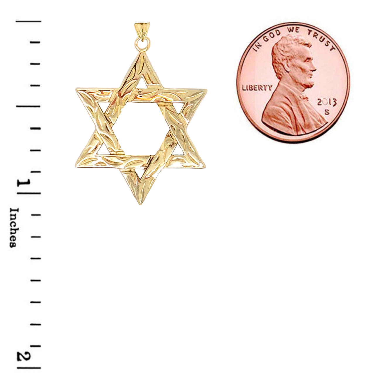 Solid Gold Detailed Star of David Pendant Necklace, view 4